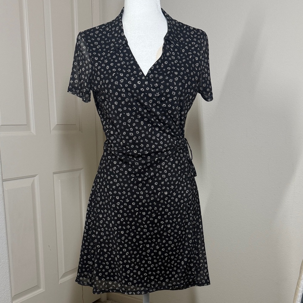 Urban Outfitters Black and White Floral Wrap Dress